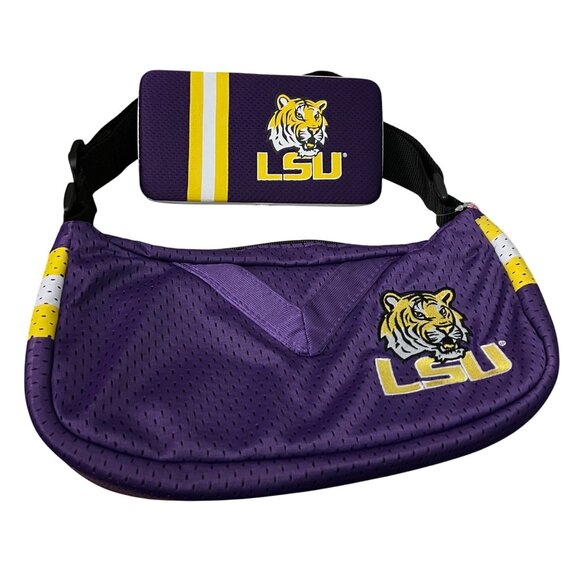 Louisiana State University LSU Cross Body Bag & Wallet Purple Yellow Mesh Jersey - Picture 1 of 9